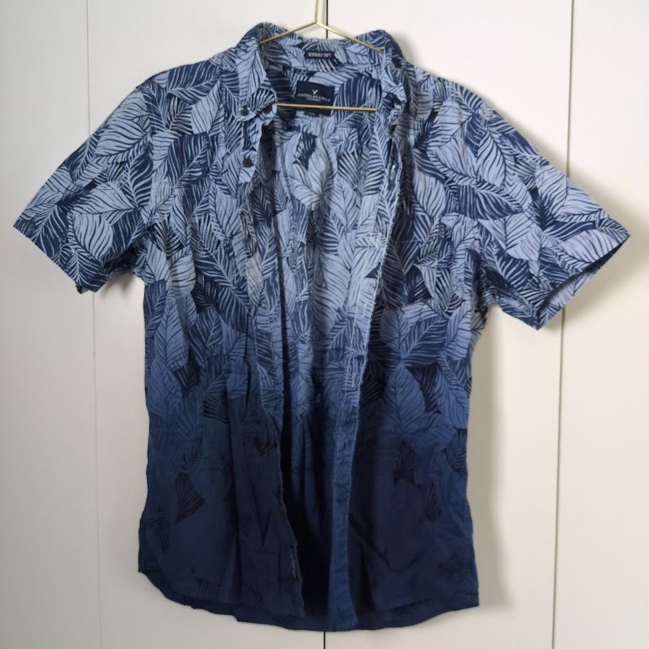 American Eagle Men's M Medium Short Sleeve Button Up Shirt Print Palm Tree Soft